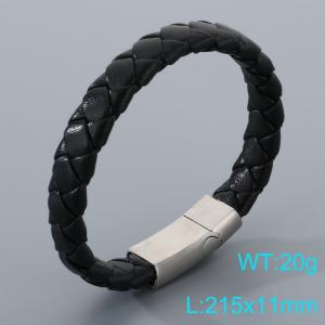 Stainless Steel Leather Bracelet - KB205374-JR