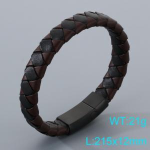 Stainless Steel Leather Bracelet - KB205378-JR