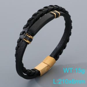 Stainless Steel Leather Bracelet - KB205381-JR