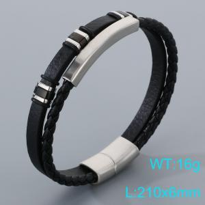 Stainless Steel Leather Bracelet - KB205382-JR