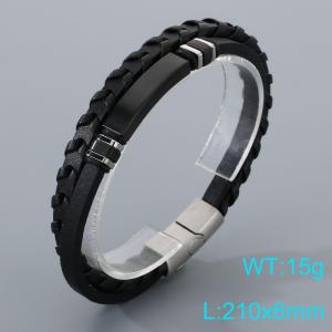 Stainless Steel Leather Bracelet - KB205383-JR
