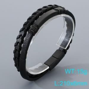 Stainless Steel Leather Bracelet - KB205384-JR