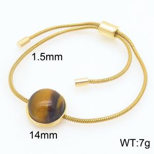European and American fashion stainless steel circular inlaid tiger eye stone adjustable temperament gold bracelet - KB205503-GC