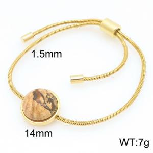 European and American fashion stainless steel circular inlaid special tiger eye stone adjustable temperament gold bracelet - KB205504-GC