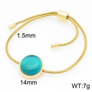 European and American fashion stainless steel circular inlaid lake sapphire adjustable temperament gold bracelet - KB205507-GC