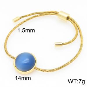 European and American fashion stainless steel circular inlaid deep sapphire adjustable temperament gold bracelet - KB205510-GC