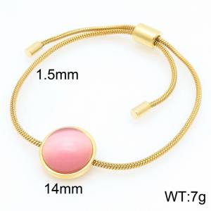 European and American fashion stainless steel round set with pink gemstones adjustable temperament gold bracelet - KB205511-GC