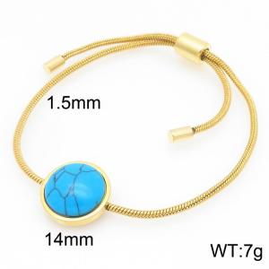 European and American fashion stainless steel circular inlaid turquoise gemstone adjustable temperament gold bracelet - KB205513-GC