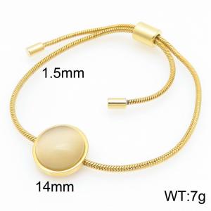 European and American fashion stainless steel circular inlaid with beige gemstone adjustable temperament gold bracelet - KB205514-GC