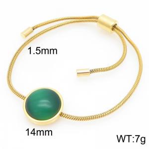 European and American fashion stainless steel circular inlaid with green gemstones adjustable temperament gold bracelet - KB205515-GC