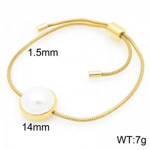 European and American fashion stainless steel circular inlaid with white shell adjustable temperament gold bracelet - KB205519-GC