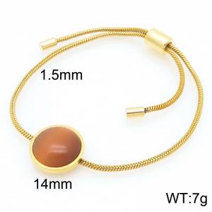 European and American fashion stainless steel round set with dark orange gemstones, adjustable temperament, gold bracelet - KB205520-GC