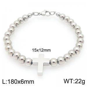 Stainless Steel Cross Charm Beaded Bracelet - KB205957-Z