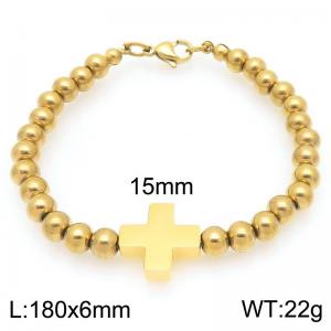 Gold-Plated Stainless Steel Cross Charm Beaded Bracelet - KB205958-Z