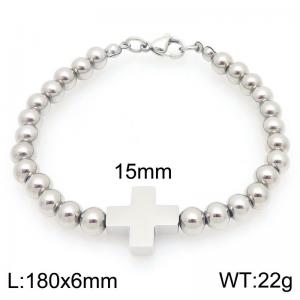 Stainless Steel Cross Charm Beaded Bracelet - KB205959-Z