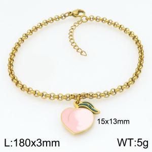 Gold-Plated Stainless Steel Peach Charm Links Bracelet - KB205965-Z