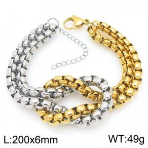 Rope Knot Square Pearl Chain Bracelet Stainless Steel Spliced Gold Color Jewelry - KB206186-Z