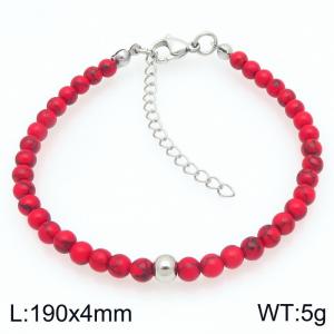 Fashion Red Pine Stone Bead Stainless Steel Bracelet Party Jewelry Birthday Gift Wholsale - KB207122-Z
