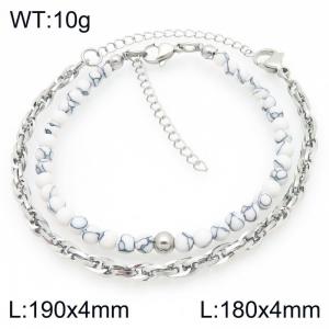 2pcs Jewelry Set Fashion Howlite Bead Stainless Steel Flat Twist Chain Bracelet Party Jewelry Birthday Gift Wholsale - KB207132-Z