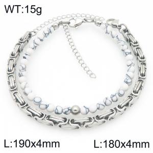 2pcs Jewelry Set Fashion Howlite Bead Stainless Steel Cuban Emperor Chain Bracelet Party Jewelry Birthday Gift Wholsale - KB207133-Z