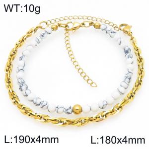 2pcs Jewelry Set Fashion Howlite Bead Stainless Steel Flat Twist Chain Bracelet Party Jewelry Birthday Gift Wholsale - KB207137-Z