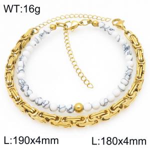 2pcs Jewelry Set Fashion Howlite Bead Stainless Steel Cuban Emperor Chain Bracelet Party Jewelry Birthday Gift Wholsale - KB207138-Z