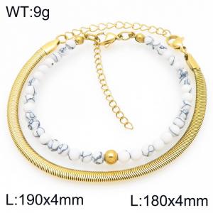 2pcs Jewelry Set Fashion Howlite Bead Stainless Steel Snake Bone Chain Bracelet Party Jewelry Birthday Gift Wholsale - KB207139-Z