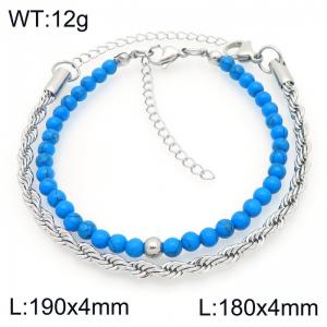 2pcs Jewelry Set Fashion Blue Turquoise Stone Bead Stainless Steel Twist Chain Bracelet Gold Silver Color Party Jewelry Birthday Gift Wholsale - KB207141-Z