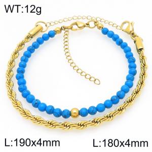 2pcs Jewelry Set Fashion Blue Turquoise Stone Bead Stainless Steel Twist Chain Bracelet Gold Silver Color Party Jewelry Birthday Gift Wholsale - KB207146-Z