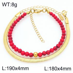 2pcs Jewelry Set Fashion Red Pine Stone Bead Stainless Steel Blade Chain Bracelet Party Jewelry Birthday Gift - KB207160-Z