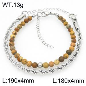 2pcs Jewelry Set Fashion Natural Stone Bead Stainless Steel Twist Chain Bracelet Gold Silver Color Party Jewelry Birthday Gift Wholsale - KB207161-Z