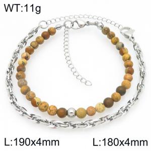 2pcs Jewelry Set Fashion Natural Stone Bead Stainless Steel Flat Twist Chain Bracelet Gold Silver Color Party Jewelry Birthday Gift Wholsale - KB207162-Z