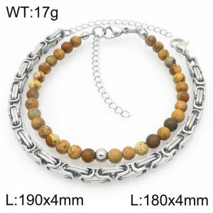 2pcs Jewelry Set Fashion Natural Stone Bead Stainless Steel Cuban Emperor Chain Bracelet Gold Silver Color Party Jewelry Birthday Gift Wholsale - KB207163-Z