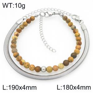 2pcs Jewelry Set Fashion Natural Stone Bead Stainless Steel Snake Bone Chain Bracelet Gold Silver Color Party Jewelry Birthday Gift Wholsale - KB207164-Z