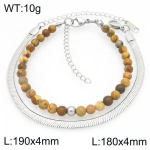 2pcs Jewelry Set Fashion Natural Stone Bead Stainless Steel Blade Chain Bracelet Gold Silver Color Party Jewelry Birthday Gift Wholsale - KB207165-Z