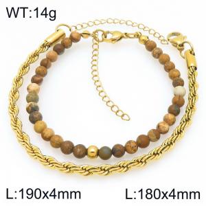 2pcs Jewelry Set Fashion Natural Stone Bead Stainless Steel Twist Chain Bracelet Gold Silver Color Party Jewelry Birthday Gift Wholsale - KB207166-Z