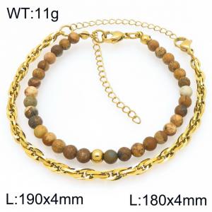 2pcs Jewelry Set Fashion Natural Stone Bead Stainless Steel Flat Twist Chain Bracelet Gold Silver Color Party Jewelry Birthday Gift Wholsale - KB207167-Z
