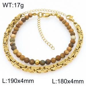 2pcs Jewelry Set Fashion Natural Stone Bead Stainless Steel Cuban Emperor Chain Bracelet Gold Silver Color Party Jewelry Birthday Gift Wholsale - KB207168-Z