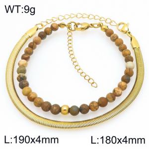 2pcs Jewelry Set Fashion Natural Stone Bead Stainless Steel Snake Bone Chain Bracelet Gold Silver Color Party Jewelry Birthday Gift Wholsale - KB207169-Z