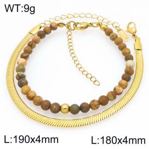 2pcs Jewelry Set Fashion Natural Stone Bead Stainless Steel Blade Chain Bracelet Gold Silver Color Party Jewelry Birthday Gift Wholsale - KB207170-Z
