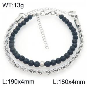 2pcs Jewelry Set Fashion Volcanic Rock Bead Stainless Steel Twist Chain Bracelet Gold Silver Color Party Jewelry Birthday Gift Wholsale - KB207171-Z