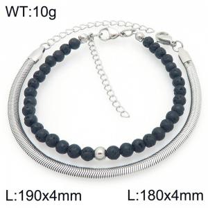 2pcs Jewelry Set Fashion Volcanic Rock Bead Stainless Steel Snake Bone Chain Bracelet Gold Silver Color Party Jewelry Birthday Gift Wholsale - KB207174-Z