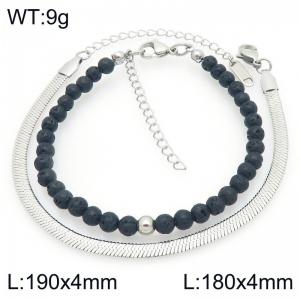2pcs Jewelry Set Fashion Volcanic Rock Bead Stainless Steel Blade Chain Bracelet Gold Silver Color Party Jewelry Birthday Gift Wholsale - KB207175-Z