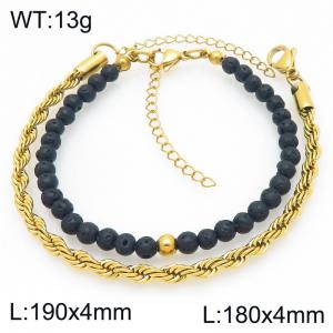 2pcs Jewelry Set Fashion Volcanic Rock Bead Stainless Steel Twist Chain Bracelet Gold Silver Color Party Jewelry Birthday Gift Wholsale - KB207176-Z