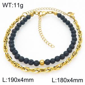 2pcs Jewelry Set Fashion Volcanic Rock Bead Stainless Steel Flat Twist Chain Bracelet Gold Silver Color Party Jewelry Birthday Gift Wholsale - KB207177-Z