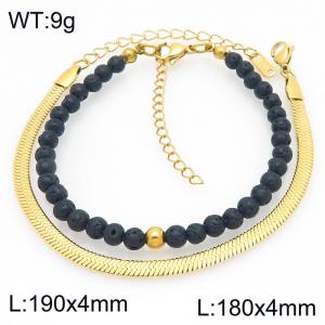 2pcs Jewelry Set Fashion Volcanic Rock Bead Stainless Steel Blade Chain Bracelet Gold Silver Color Party Jewelry Birthday Gift Wholsale - KB207180-Z