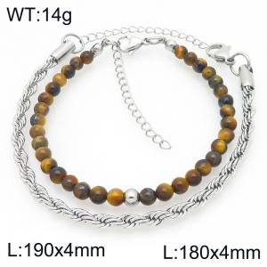 2pcs Jewelry Set Fashion Tiger Eye Stone Bead Stainless Steel Twist Chain Bracelet Gold Silver Color Party Jewelry Birthday Gift - KB207181-Z
