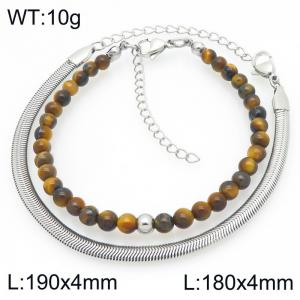 2pcs Jewelry Set Fashion Tiger Eye Stone Bead Stainless Steel Snake Bone Chain Bracelet Gold Silver Color Party Jewelry Birthday Gift - KB207184-Z