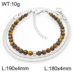 2pcs Jewelry Set Fashion Tiger Eye Stone Bead Stainless Steel Blade Chain Bracelet Gold Silver Color Party Jewelry Birthday Gift - KB207185-Z