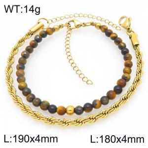 2pcs Jewelry Set Fashion Tiger Eye Stone Bead Stainless Steel Twist Chain Bracelet Gold Silver Color Party Jewelry Birthday Gift - KB207186-Z
